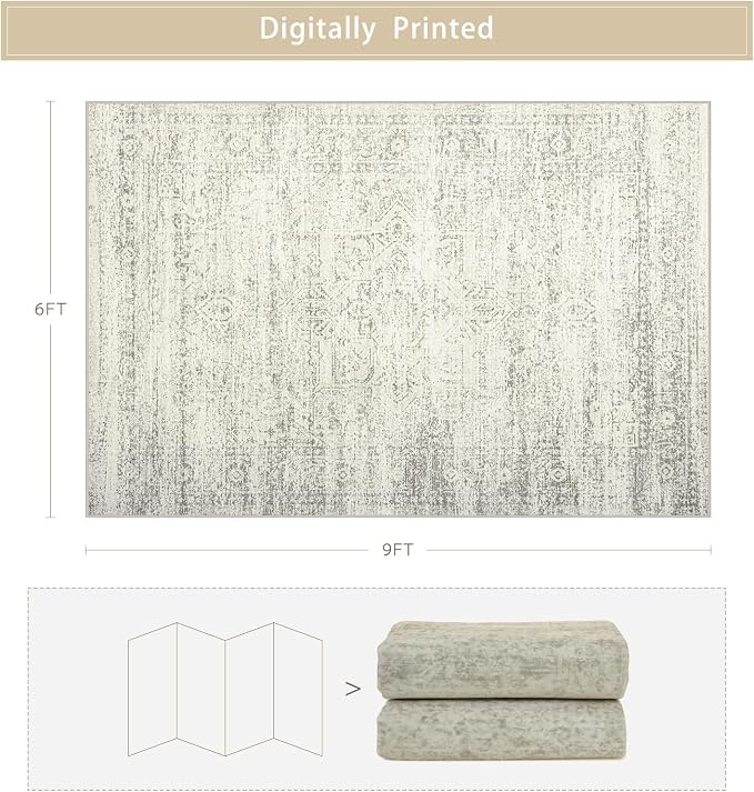Washable Rugs 6x9 Area Rugs for Living Room, Dining Room-Beige Green | Ultra - Image 2