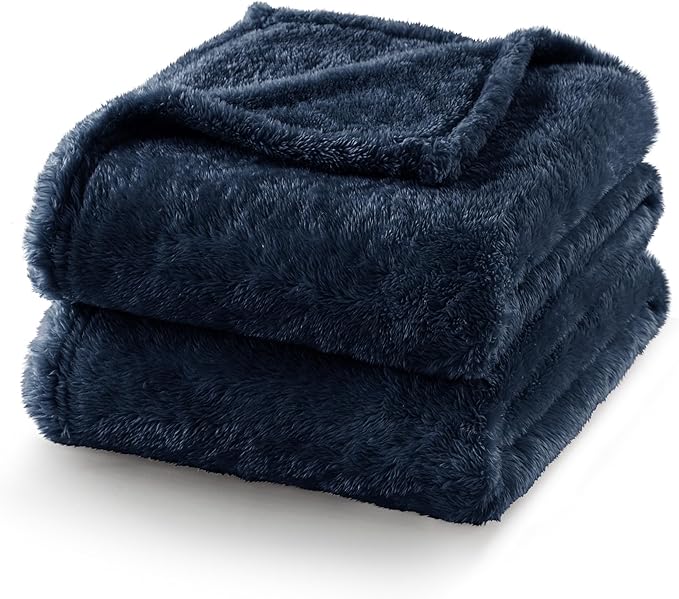 Exclusivo Mezcla Plush Fuzzy Fleece Bed Blanket King Size, Super Soft, Fluffy and Warm Blankets, Suitable for All Seasons (Navy Blue, 90x104 Inches)