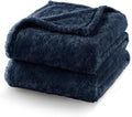 Exclusivo Mezcla Plush Fuzzy Fleece Bed Blanket Queen Size, Super Soft, Fluffy and Warm Blankets Suitable for All Seasons (Navy Blue, 90x90 Inches)
