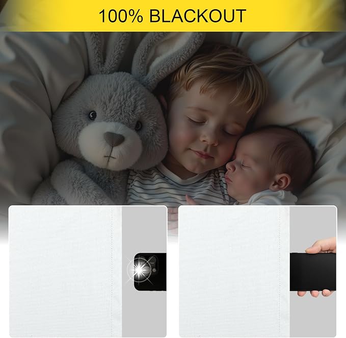 White Linen Textured Blackout Curtains 94 Inches Long 2 Panels Burg Coastal - Image 4