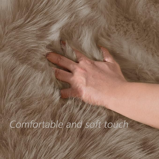 Latepis Beige Faux Fur Rug 8x10, Faux Fur Sheepskin Rug - Image 4