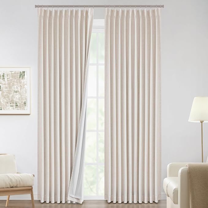 Vision Home Natural Pinch Pleated Full Blackout Curtains Linen Blended Room - Image 7