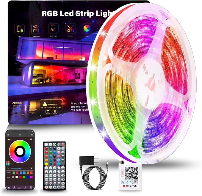 Led Lights for Bedroom 100ft (1 Roll), Color Changing RGB Led Strip Lights with 60 Keys Remote and App Control, Music Sync Led Lights for Room Kitchen Party Home Decor
