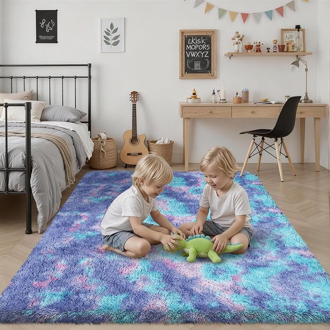 8x10 Area Rug Living Room Bedroom: Fluffy Plush Shag Carpet Rainbow - Image 7