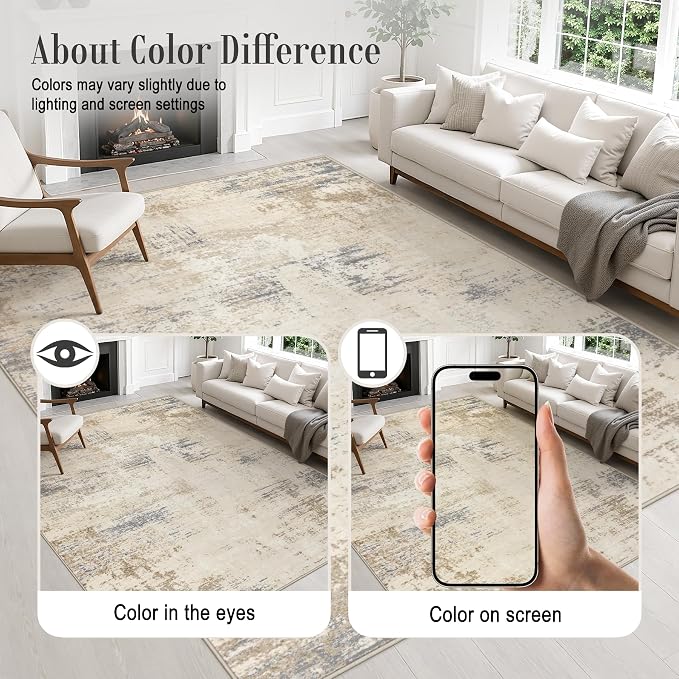 Round Area Rug Living Room: 8 ft Modern Washable Indoor Carpet | - Image 6
