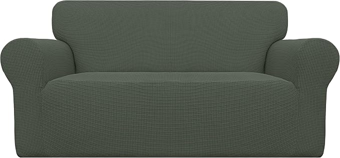 Easy-Going Stretch Loveseat Couch Covers Washable Olive Green | 1-Piece by Easy-Going