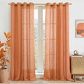 Burnt Orange Linen Curtains 95 Inch Length 2 Panels, Linen Textured Light by LAMIT