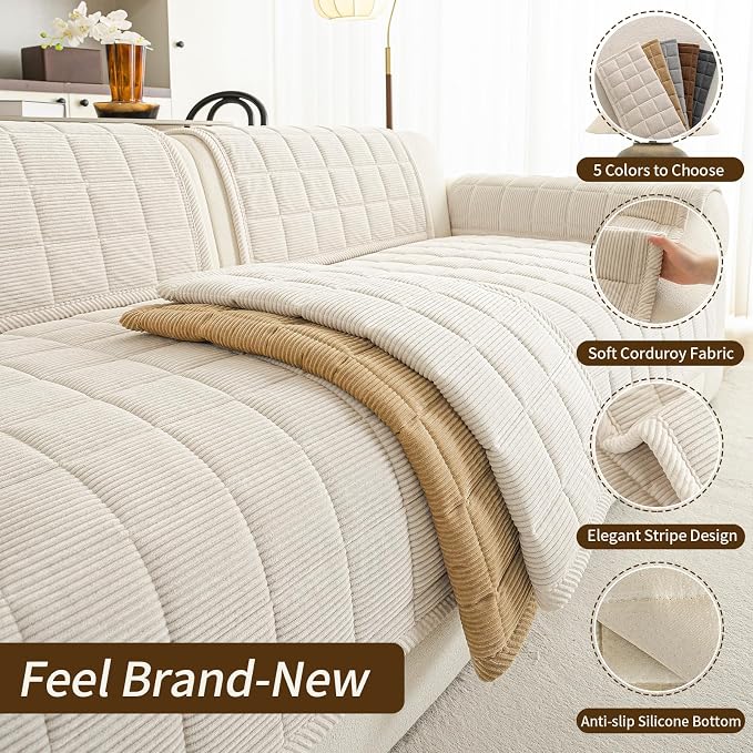 Velvet Couch Covers for Sectional Sofa Washable, Non-Slip L Shaped Sectional - Image 2
