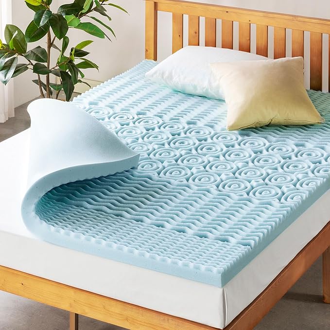 Mellow 3 Inch 5-Zone Memory Foam Mattress Topper, Cooling Gel Infusion, Dorm Essentials, Full Blue