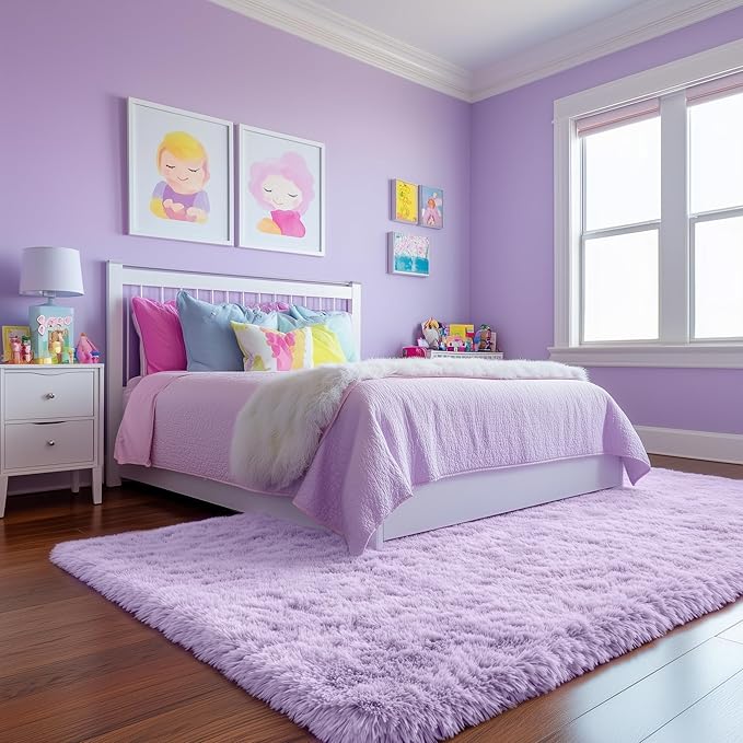 Fluffy Purple Rug 4x6 Ft, Shaggy Furry Rugs - Image 4