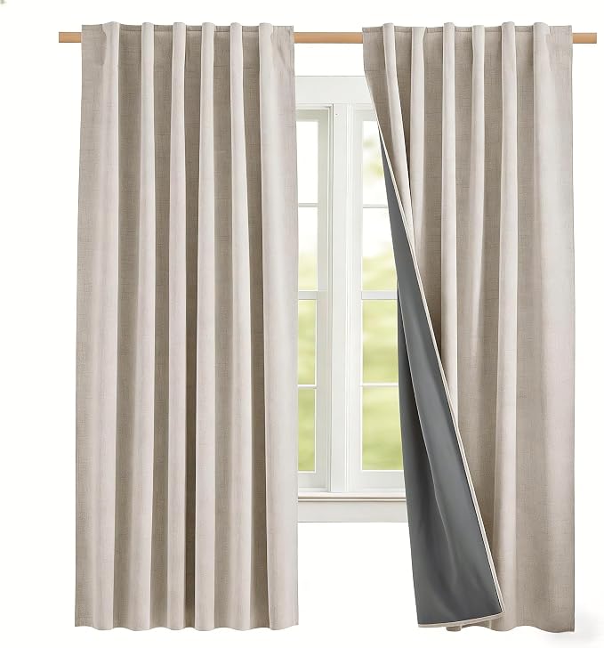 NICETOWN 100% Black Out Curtains 72 inch Long Linen Textured Set of 2 | Classic by NICETOWN