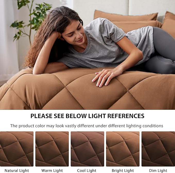 Love's cabin California King Comforter Set Mocha Mousse, 7 Pieces California King Bed in a Bag, All Season Bedding Sets with 1 Comforter, 1 Flat Sheet, 1 Fitted Sheet, 2 Pillowcase and 2 Pillow Sham