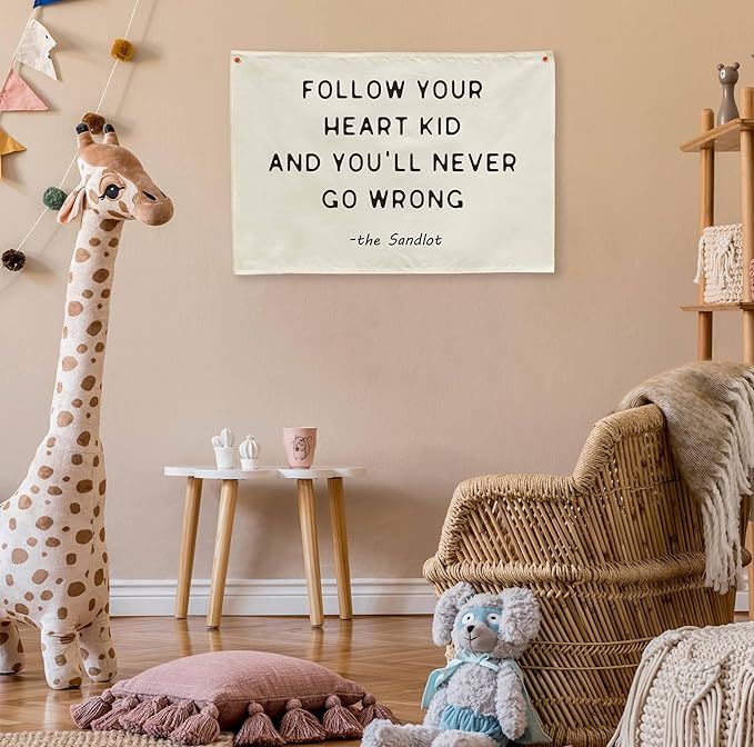 Mental Health Inspirational Rectangular Banner Flag Wall Sign Decor Gift for Boy Girl Kid Teen,Classroom Therapy Office Homeschool Reading Room Bedroom -Follow Your Heart Kid-Birthday Christmas Gift