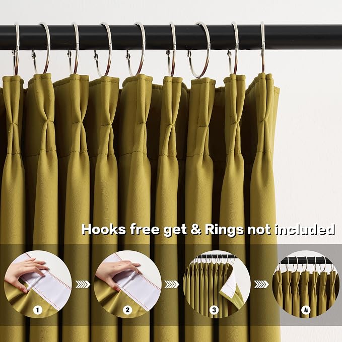 Yellow Pinch Pleated Curtains 96 Inch Length 2 Panels Set Noise Cancelling - Image 2