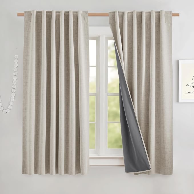 NICETOWN Natural Short 100% Blackout Curtains 63" Lenghth Burg - Image 2