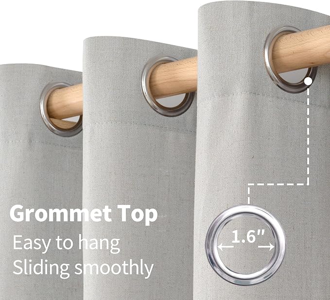 YoungsTex Grey Linen Semi Sheer Curtains 63 Inches Length - Image 5