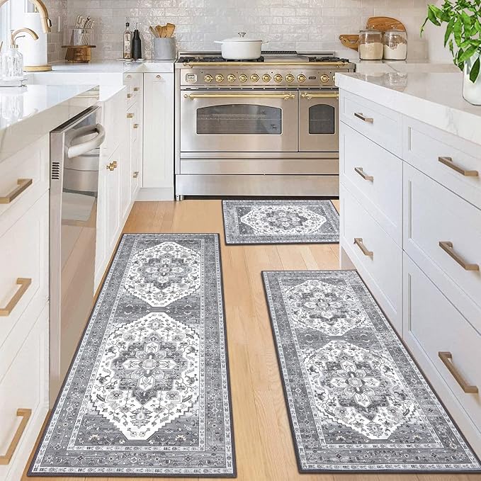 HEBE Boho Kitchen Rugs Set of 3, Non Slip Washable Kitchen Mats - Image 3
