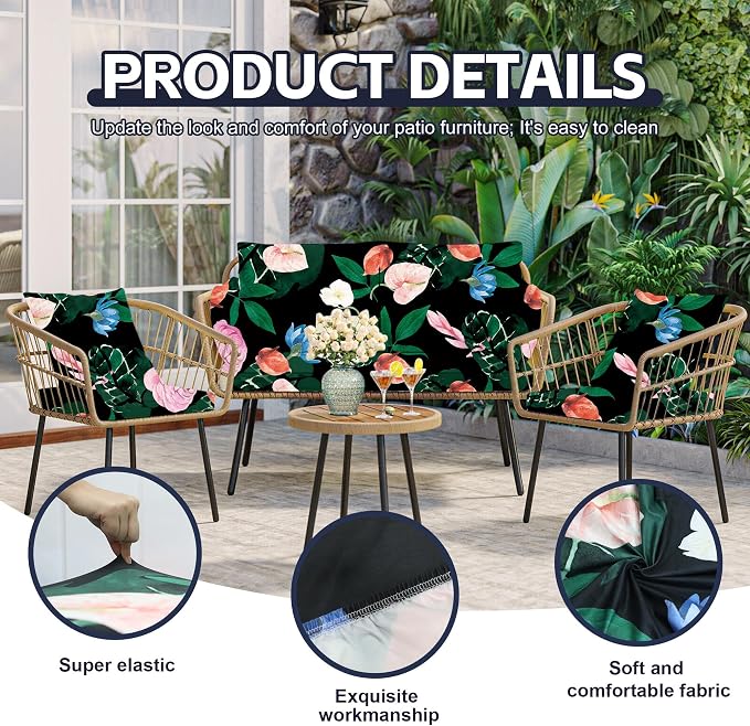 8Pcs Patio Cushion Covers, Outdoor Stretch Cushion Covers, Washable | Stretch - Image 3