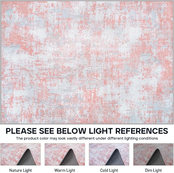 Aelenmu 10x14 Area Rugs for Living Room Dining Room Washable Pink | Soft Modern - Image 7