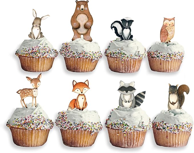 Forest Critters Painted Wooden Animal Cutout Shapes (Cupcake Topper (Set of 3))