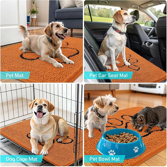 OLANLY Dog Door Mat for Muddy Paws 48x30, Paw Print Design Chenille Mud Mat | - Image 7