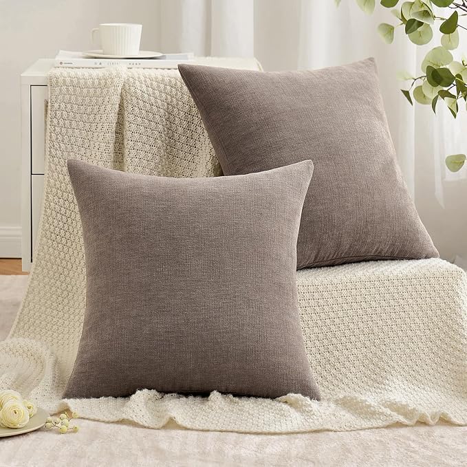 MIULEE Brown Chenille Couch Throw Pillow Covers, 20x20 | Set of 2, Farmhouse - Image 4