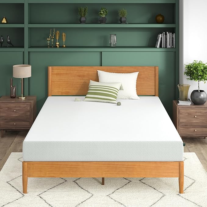 ZINUS 8 Inch Green Tea Memory Foam Mattress, Queen, Fiberglass Free, Patented Custom Contour Support, Sturdy Base Foam, CertiPUR-US Certified, Mattress in A Box, White
