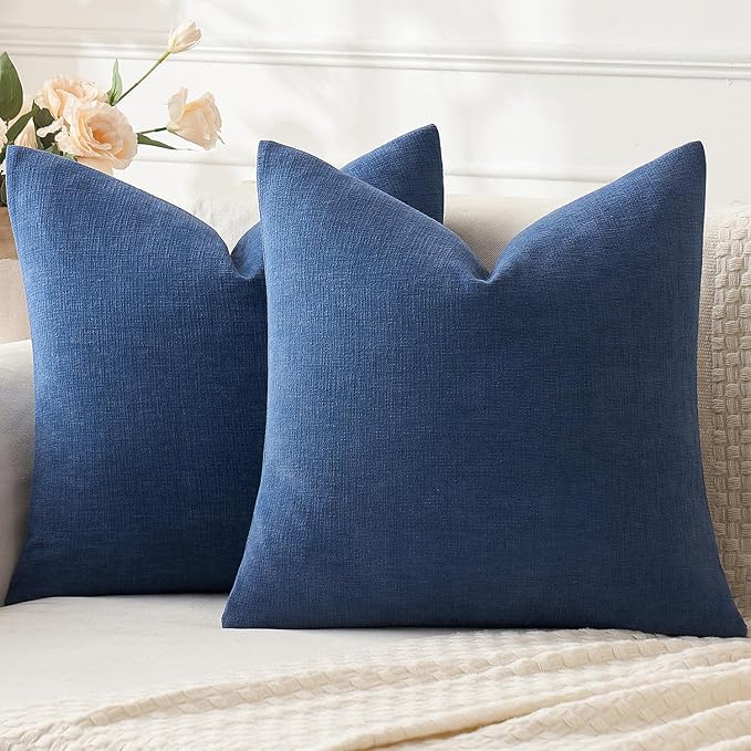 MIULEE Navy Blue Chenille Couch Throw Pillow Covers, 16x16 | Set of 2, Soft by MIULEE