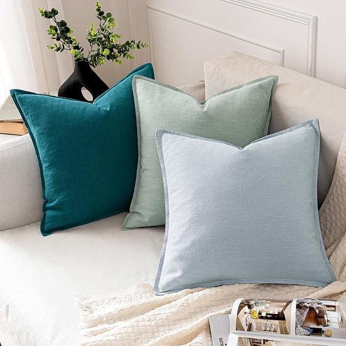 MIULEE Decorative Linen Pillow Covers 18x18 Inch Teal Blue | Boho Farmhouse​ - Image 5