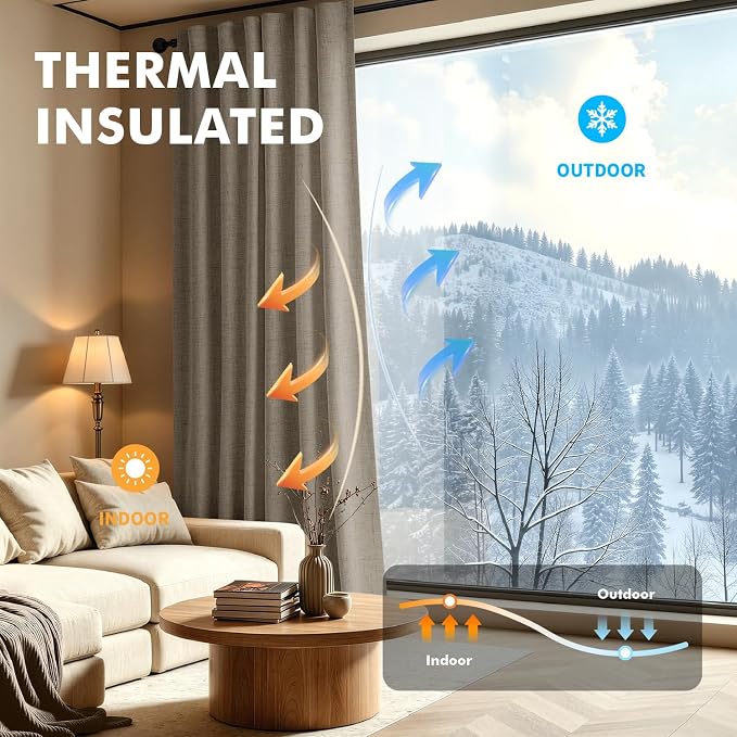 MIULEE 100% Blackout Linen Curtains 42 x 63 Inch Faux Linen 2 Panels | Thermal - Image 4