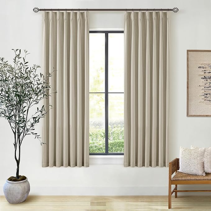 Burlywood Birch 63 Inch Blackout Pleated Linen Curtains by Twodrapes