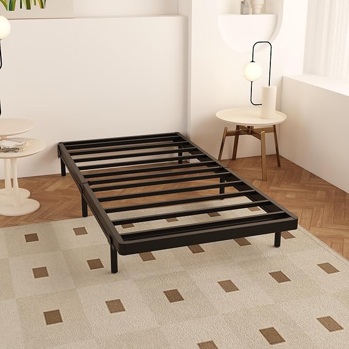 Twin Box Spring 2 Inch Low Profile, Heavy Duty Metal Box Spring Bed Base Bunkie Board, Mattress Foundation, Easy Assembly, Noise Free, Black