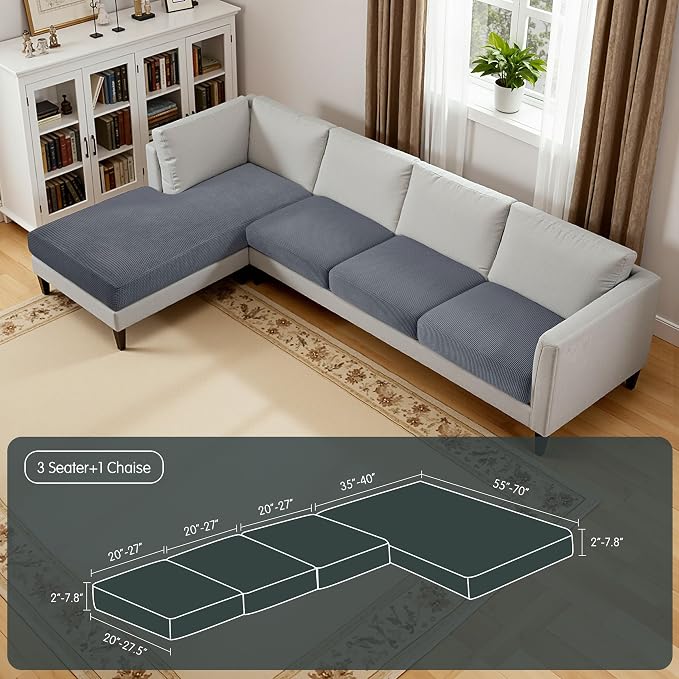 Hokway Chaise Cover and Couch Cushion Covers Set, Separate Sectional Sofa - Image 2