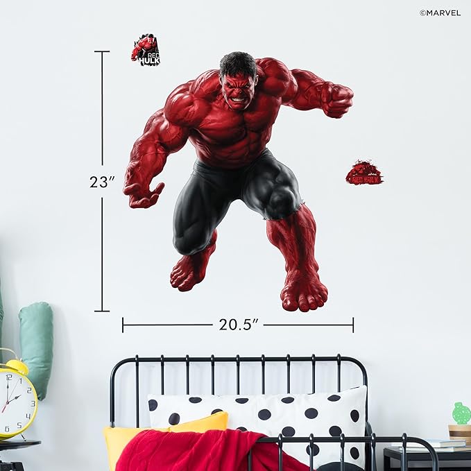 Marvel Captain America: Brave New World Red Hulk Wall Decal - 23" Avengers Hulk Vinyl Stickers for Bedroom Bathroom Decor - Peel and Stick Room Decorations