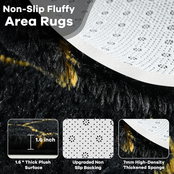 Noahas 5x7 Black Gold Fluffy Soft Area Rug Non-Slip - Image 5