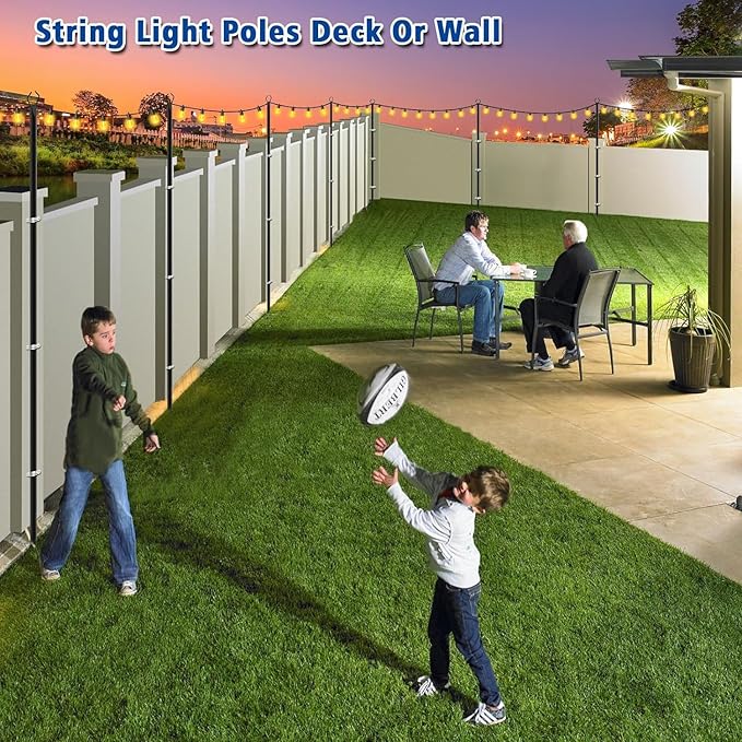 4 Pack 10Ft String Poles, Poles for Outside String Lights,Outdoor with Fork,Metal Poles Stand for Patio,Backyard,Deck