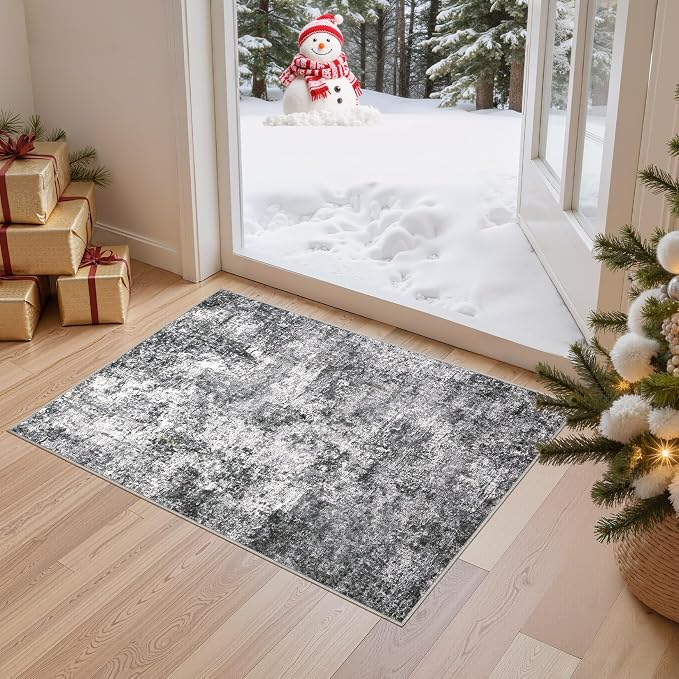 DMOYEST 2x3 Entryway Area Rug Washable Abstract Grey Small Carpet | Neutral by DMOYEST
