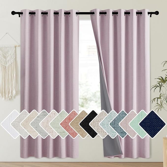 NICETOWN Pink Vintage Linen 100% Blackout Curtains by NICETOWN