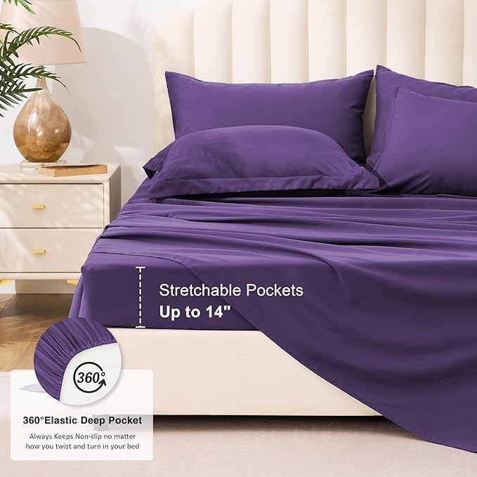 Love's cabin Twin XL Comforter Set Dark Purple, 5 Pieces Twin XL Bed in a Bag, All Season Bedding Sets with 1 Comforter, 1 Flat Sheet, 1 Fitted Sheet, 1 Pillowcase and 1 Pillow Sham