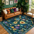 RELEANY Floral Washable 6x9 Area Rugs Teal/Purple | Flower Carpet Print Boho by RELEANY