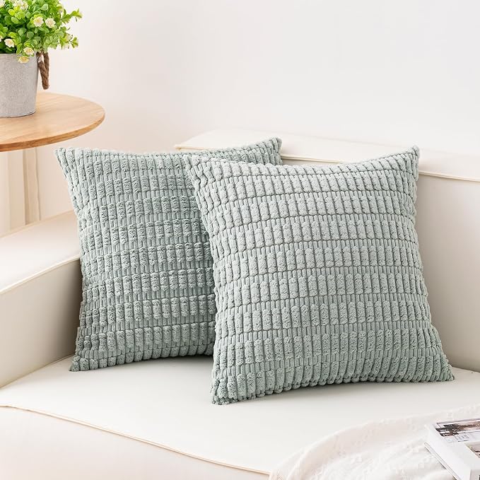 Aegero Pack of 2 Corduroy Decorative Throw Pillow Covers 18x18 Inch, Aqua | by Unknown