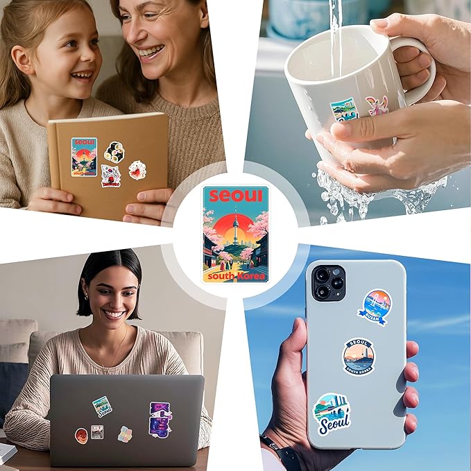 100 PCS South Korea Stickers – Korean Travel Icons, Food & Culture Vinyl Waterproof Decals for Laptop, Scrapbook, Water Bottle, Car, Guitar – Fun Gift for Teens & Adults