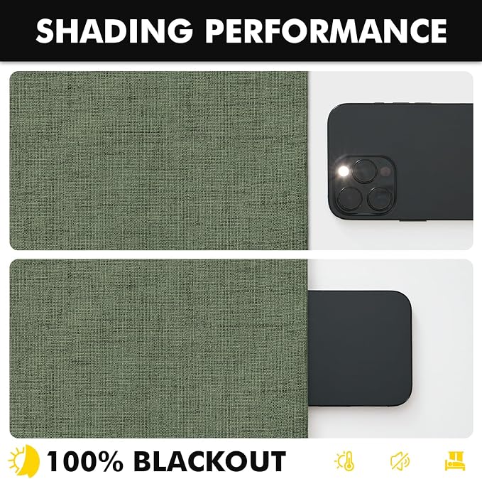 MIULEE 100% Blackout Linen Curtains 42 x 63 Inch Olive Green 2 Panels | Thermal - Image 7