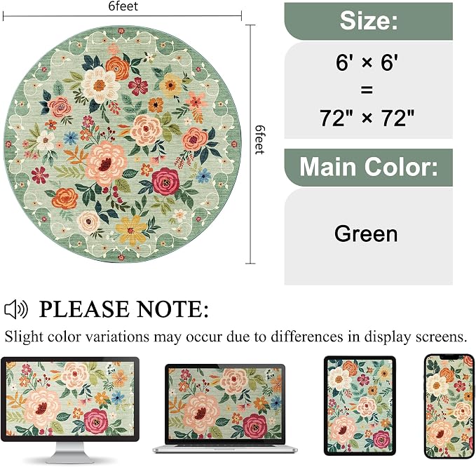 DUKINO 6ft Round Rug, Soft Washable Circle Rug - Image 2
