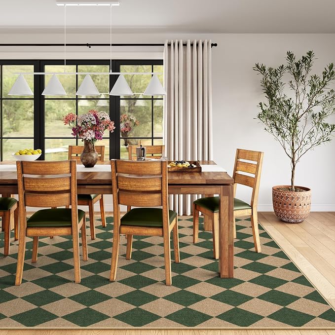 Lahome Checkered Easy Jute Living Room Rug, 8x10 Outdoor Rugs Washable | - Image 4