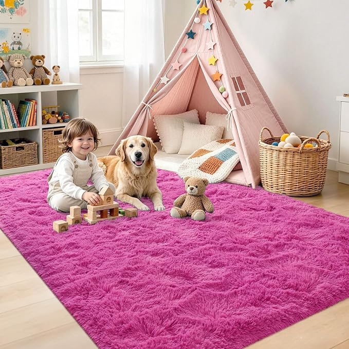 Noahas 4x6 Hot Pink Fluffy Soft Area Rug Non-Slip - Image 4