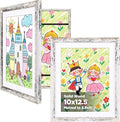 KINLINK 10x12.5 Kids Art Frames Set of 2, Solid Wood Kids Artwork Frames Changeable with Acrylic Front Opening Holds 150 Pictures, Art Frame for Kids Artwork with Mat or without Mat, Rustic White