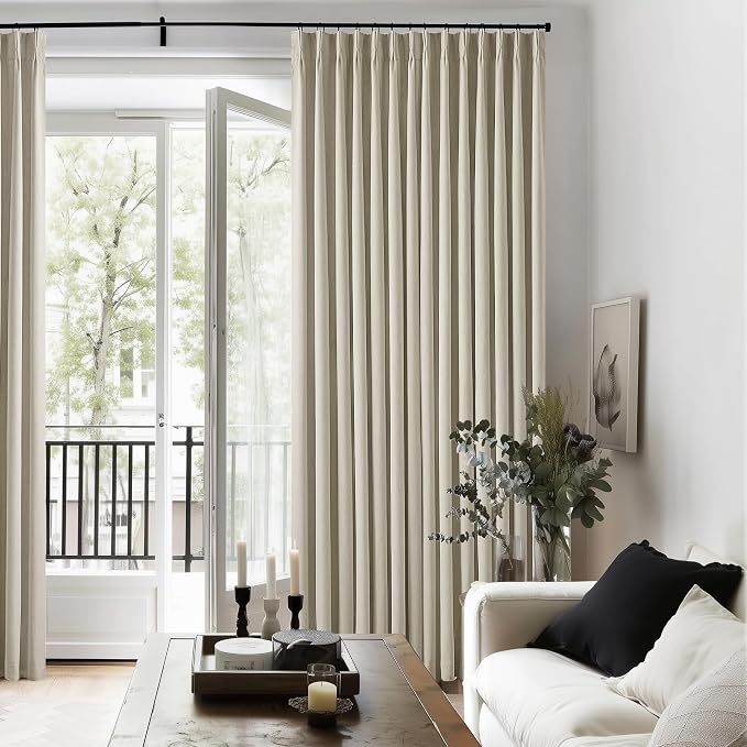 Burlywood Birch 100% Blackout Pinch Pleated Linen Curtains 112 Inches Long | by Twodrapes
