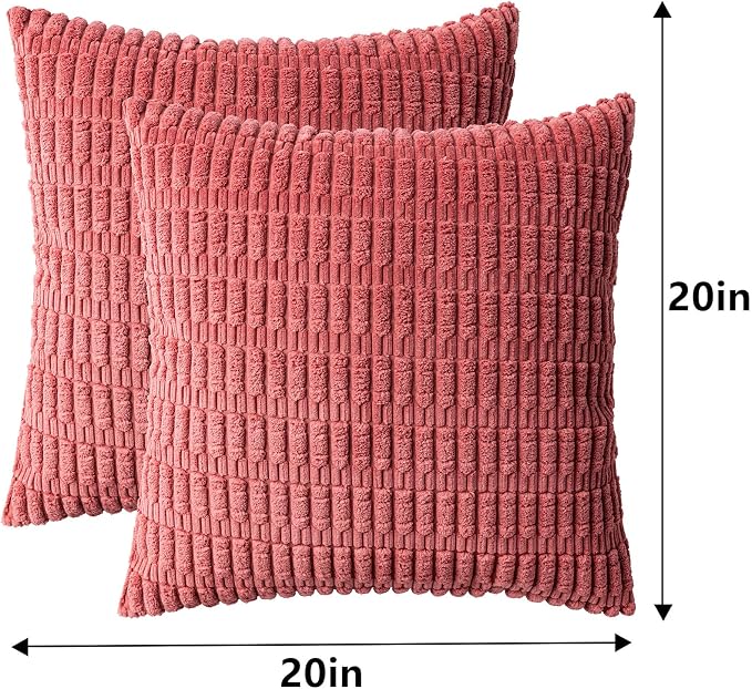 Pack of 2 Corduroy Decorative Throw Pillow Covers 20x20 Inch, Cranberry Red | - Image 7