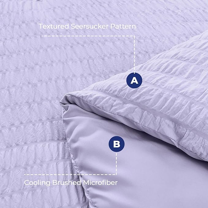 HYMOKEGE Light Purple California King Comforter Set Seersucker 7 Pieces, All Season Luxury Bed in a Bag for Bedroom, Bedding Set with Comforter, Sheets, Pillowcases & Shams